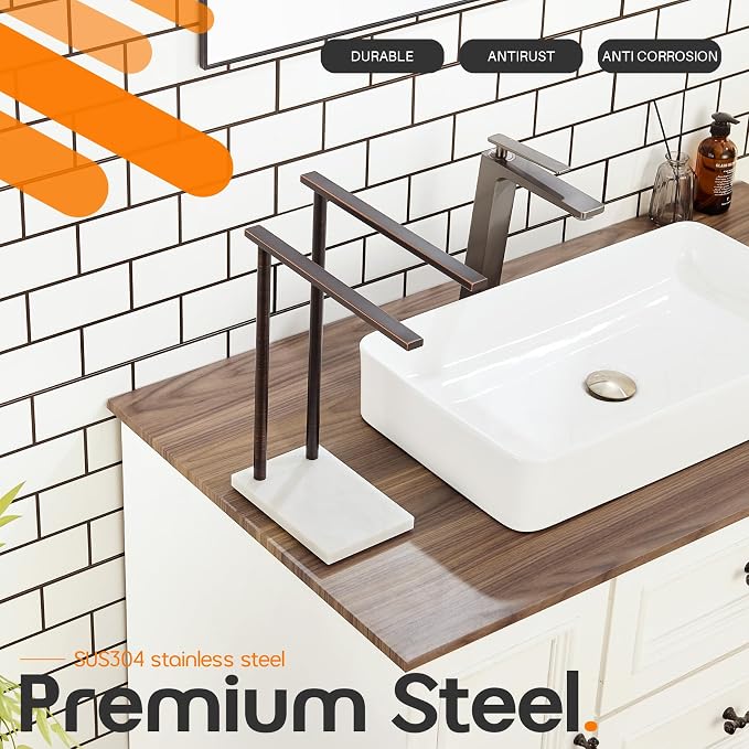 Stand Towel Holder for Bathroom Vanity Countertop 2-Tier Towel Racks Freestanding with Thicken Marble Base, Oil Rubbed Bronze Stainless Steel AN7003ORB