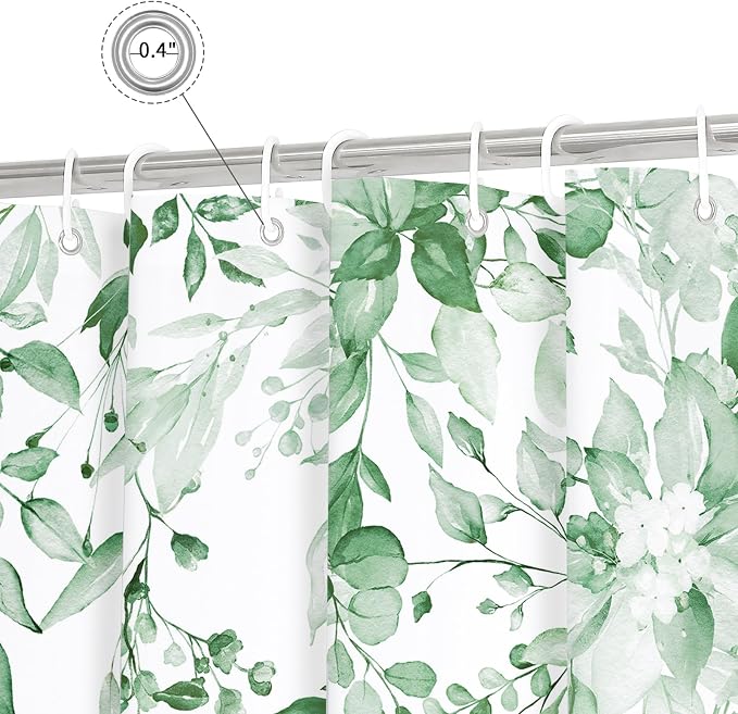 MintGreen Eucalyptus Shower Curtain, Watercolor Floral Print, 72x78 | Watercolor Plant Leaves Floral Print, Waterproof Fabric Bathroom Decor, Machine Washable, Rustproof Grommets