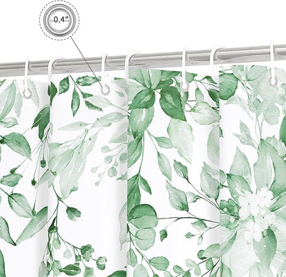 MintGreen Eucalyptus Shower Curtain, Watercolor Floral Print, 72x78 | Watercolor Plant Leaves Floral Print, Waterproof Fabric Bathroom Decor, Machine Washable, Rustproof Grommets