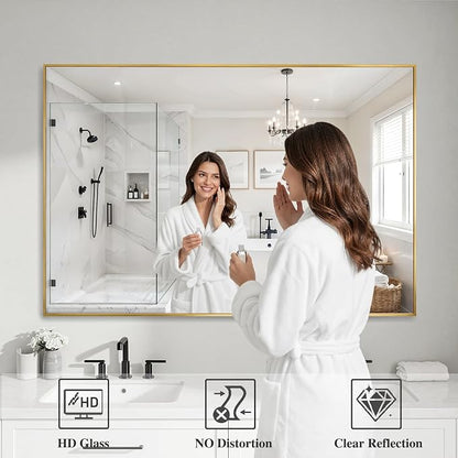 Koonmi Gold Mirrors for Wall, 36x48 Inch Bathroom Mirror, Rectangular Wall Mirror for Living Room Bedroom Bathroom, Hangs Horizontally or Vertically