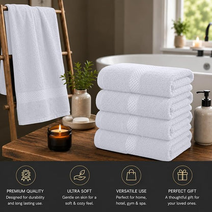 DAN RIVER 600 GSM Cotton Large Bath Towels Set of 4, 27 x 54 Inches, White | Larger & Lighter Weight Towels for Bathroom - Highly Absorbent & Quick Dry 100% Cotton Bath Towel Set for Home, Spa & Hotel