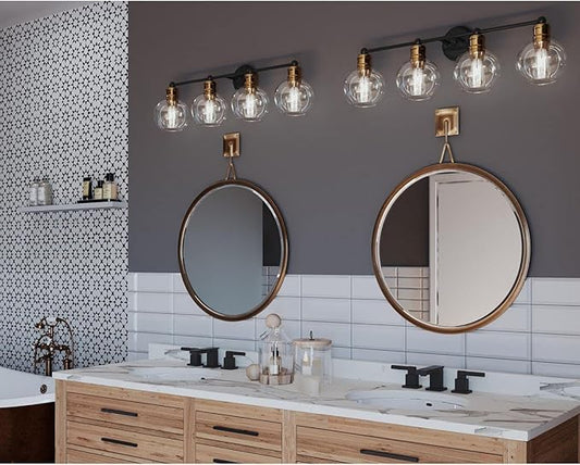 Hansford Collection 4-Light Clear Glass Coastal Bath Vanity Light Antique Bronze