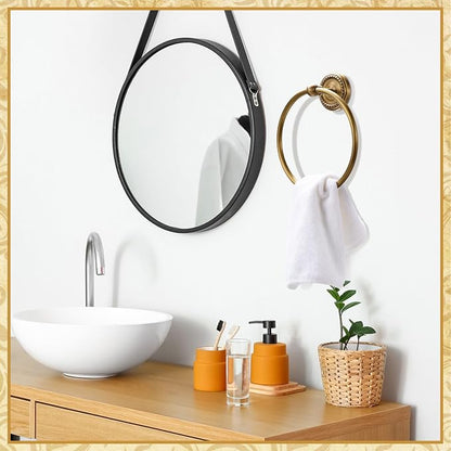 4 Pcs Antique Brass Gold Bathroom Accessories Set Wall-Mounted Adjustable Towel Rack & Round Towel Ring & Toilet Paper Holder & Robe Hook, Wall Mounted Brass Vintage Bath Hardware Set