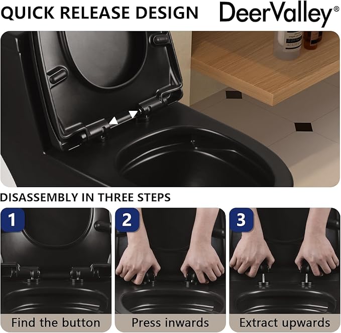 DeerValley One Piece Toilet Elongated 1.1/1.6 GPF Dual Flushing Toilets with 17" ADA Comfortable Chair Seat 12" Rough-In High-Efficiency Black Toilet DV-1F52636B
