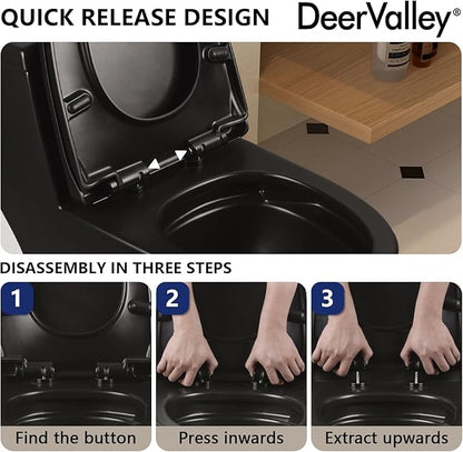 DeerValley One Piece Toilet Elongated 1.1/1.6 GPF Dual Flushing Toilets with 17" ADA Comfortable Chair Seat 12" Rough-In High-Efficiency Black Toilet DV-1F52636B