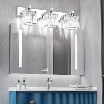 Aipsun Vanity Light Fixtures Crystal Bathroom Lighting Fixtures Chrome Vanity Light for Bathroom (Exclude Bulb)