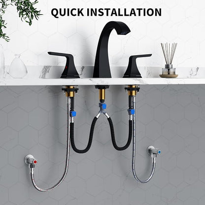 Bathroom Sink Faucet 8 inch, 3 Hole, NSF Certified, Matte Black | Modern Bathroom Faucet for Bathroom Sink and RV with Pop-Up Drain and Water Supply Lines