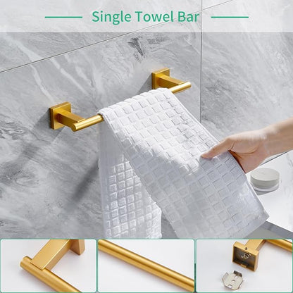 Miyili 4-Pieces Gold Bathroom Accessories Set Bath Hardware Kit - Includes Double Towel Bar, Hand Towel Rack, Toilet Paper Holder, Robe Hook, BS02G4A