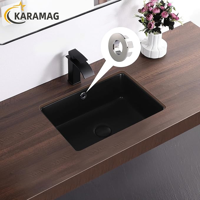 18 Inch Undermount Bathroom Sink Black Rectangle Sink with Overflow | 18-1/2"x14" Matte Black Under Counter Design,Ceramic,Easy to Clean,Modern Style,Ideal for bathroom,vanity, lavatory,restroom