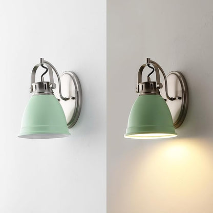 JONATHAN Y 7" Mint Green/Nickel 1-Light LED Vanity Light, Adjustable Wall Sconce for Bathroom Mirror, Farmhouse Bohemian Kitchen Light, Iron Black Bell Shade (JYL1114C)