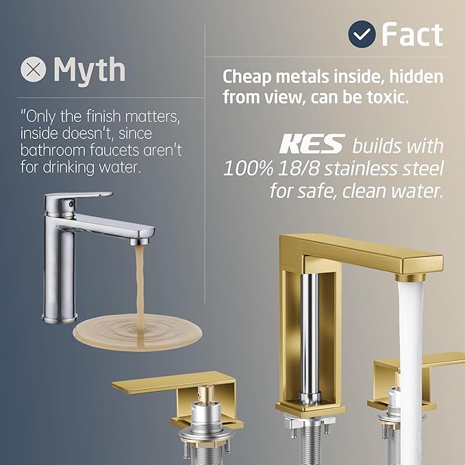 KES Gold Bathroom Faucet 3 Hole, 8-inch Widespread Brushed Gold Sink Faucet for Bathroom Vanity 2 Handle, with Metal Pop Up Drain No Overflow and cUPC Supply Line, L4350LFF12-BZ-C2