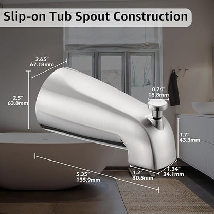 Slip-on Tub Spout with Diverter, Compatible with 1/2 Inch Copper Tube Fit, Bathroom Bathtub Spout 1-Pack (Brushed Nickel)