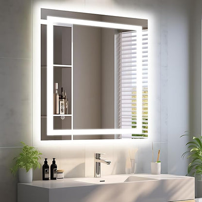 EchosLife 30"x36" LED Bathroom Mirror with Lights | Backlit + Front Lit, Anti-Fog, Stepless Dimmable, 3 Colors, Memory, Tempered Glass, UL Listed, Horizontal/Vertical