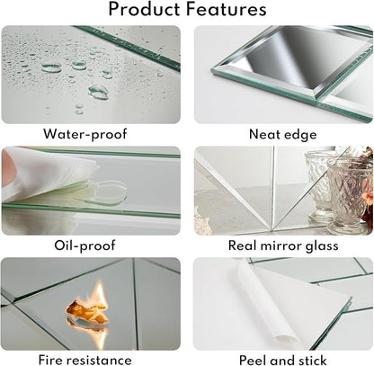 Mirror Peel and Stick Tile, Beveled Subway Mirror Backsplash 3x6 Inch for Kitchen Bathroom Wall (40 Pcs, 5 SQ.FT.)