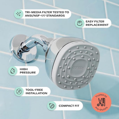 Canopy Mini Filtered Shower Head - Compact Filter for Hard Water - Brass
