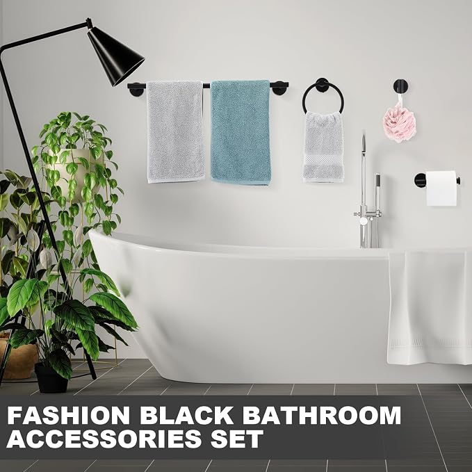 Gisafai 20 Pcs Matte Black Bathroom Accessories Hardware Set Black Towel Racks for Bathroom SUS304 Stainless Steel 23.6 Inch Towel Bar Ring Toilet Paper Holder Robe Hooks for Wall Mounted