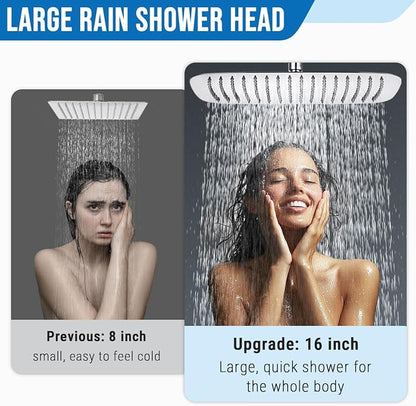 G-Promise 16 Inch All Metal Rain Shower Head with Extension Arm | Built to Last, Rust Resistant, Easy to Install, Adjustable, Full Body Coverage Large Rainfall Shower Head, Daily SPA
