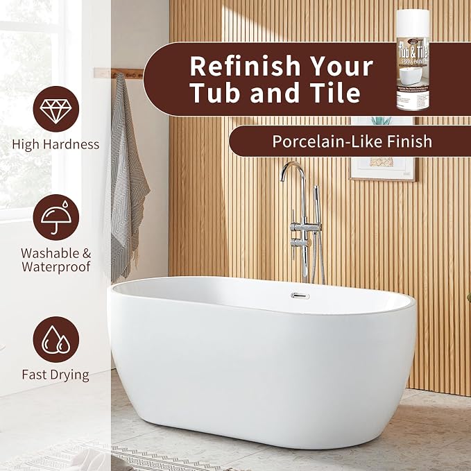 Tub and Tile Spray Paint White Gloss Waterproof Spray White Tile Paint Bathtub Refinishing Kit for Tiles Ceramic Porcelain Fiberglass Resurfacing Bathroom Walls Bathtubs Sinks Countertop Toilets Gloss, 6 PACK