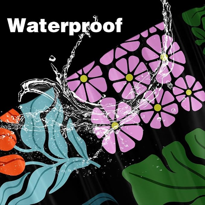 JAWO Retro Shower Curtain Vintage Abstract Cute Boho Floral Shower Curtains for Bathroom Decor Black Blue Botanical Geometric Groovy Aesthetic Pattern Shower Curtain Sets with Hooks, 70X70IN
