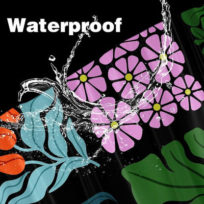 JAWO Retro Shower Curtain Vintage Abstract Cute Boho Floral Shower Curtains for Bathroom Decor Black Blue Botanical Geometric Groovy Aesthetic Pattern Shower Curtain Sets with Hooks, 70X70IN