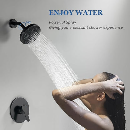 Tohlar Black Shower Faucet Set with Valve, 6-Inch Rain Shower Head and Faucet Combo, Single Handle Tub and Shower Trim Kit with Tub Spout, Matte Black