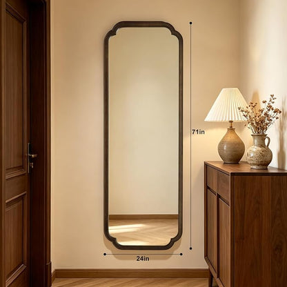 Full Length Mirror Wall Mounted 71"x24", Rustic Wooden Frame Floor Mirror, Large Full Body Mirror for Bedroom, Leaning or Hanging Against Wall (Walnut Solid Wood)