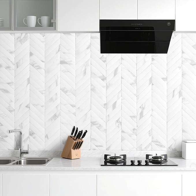 DICOFUN 10-Sheet White Marble Peel and Stick Backsplash, Faxu Stone PVC Stick on Backsplash Wall Tiles for Kitchen and Bathroom