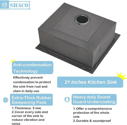 21 Inch Black Drop In Kitchen Sink, 21x20 Inch Gunmetal Black Top Mount 16 Gauge Stainless Steel Single Bowl Workstation RV Small Kitchen Outdoor Laundry Wet Prep Sink with Accessories