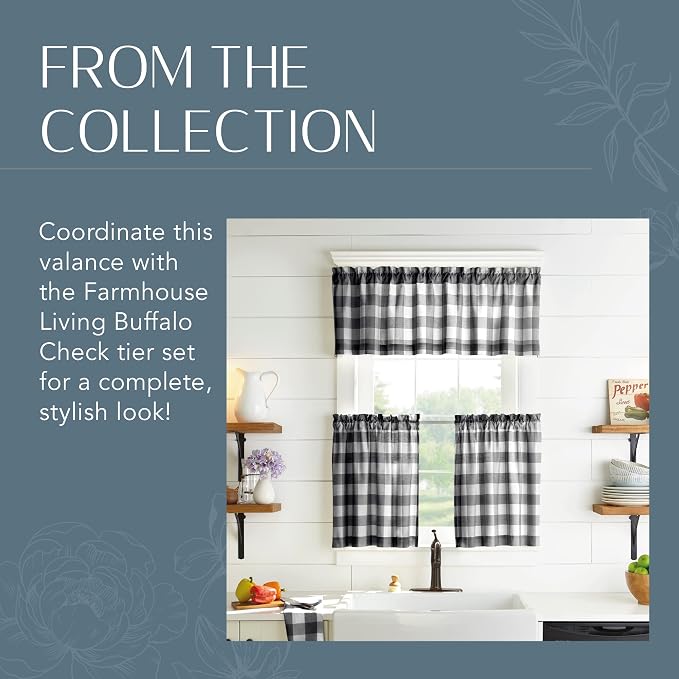 Farmhouse Living Buffalo Check Window Valance, Black/White - 60" W x 15" L