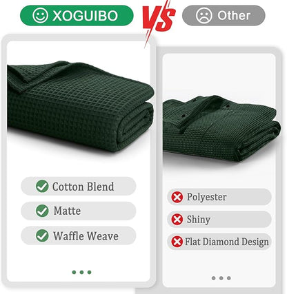 Extra Long Waffle Shower Curtain - Dark Green Cotton Texture Fabric Heavyweight Shower Curtains for Bathroom,72Wx84L
