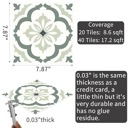 MORCART Peel and Stick Floor Tile, 20Pcs - 7.87" x 7.87" Vinyl Flooring Waterproof DIY Flooring for Bathroom, Kitchen, Fireplace, Pet House, Wall, Stairs, Bedrooms