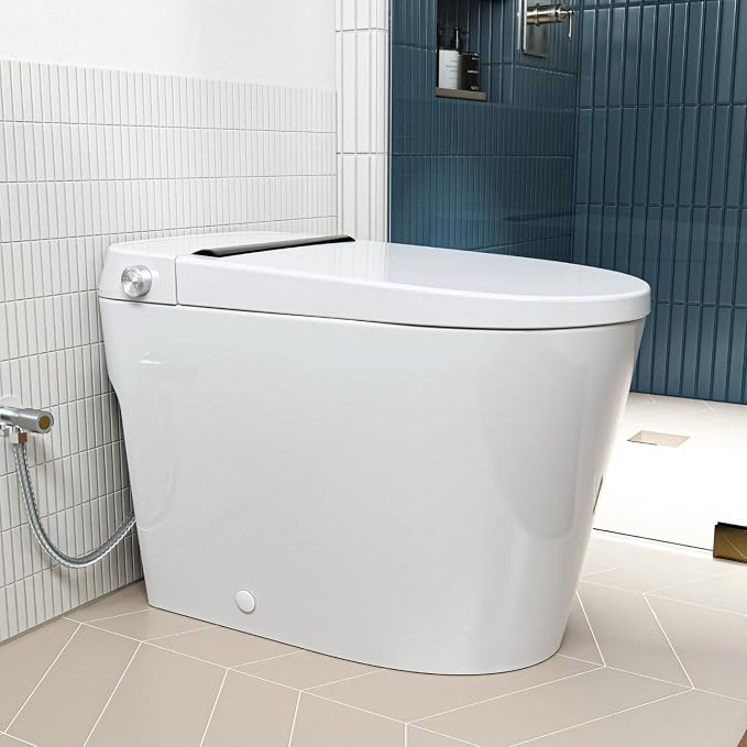 Non Electric Bidet Toilet, Los Flexi 17.3" ADA & Elongated Tankless One-Piece Toilet, 1000g Map & 1.0 GPF, Powerful Air Pressure Assisted System, Feminine and Rear Wash, Foot Kick Flush, 12" Rough-In