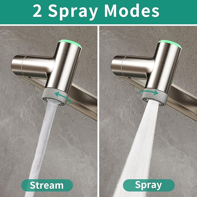 Modern Bathroom Faucet 1 Hole with Temperature Display(Batteries-Free), 1080° Rotatable Single Hole Bathroom Faucet, Single Handle Bathroom Vanity Faucets, 2 Spray Modes (Brushed Nickel)