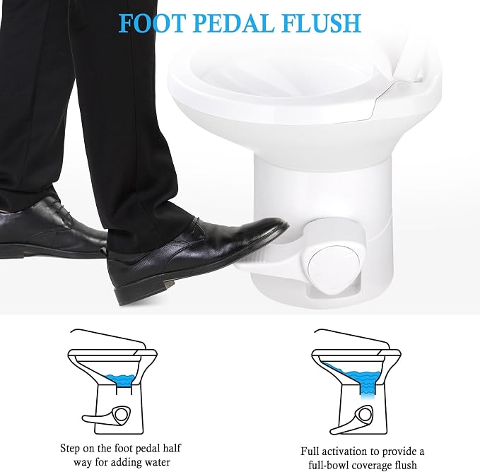 AW RV Toilet Gravity Flush Camper Toilet Elongated 20" High Profile Travel | Trailer Toilet for RV Foot Pedal Flush HDPE Motorhome Caravan Travel Trailer