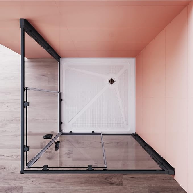 ELEGANT Corner Shower Enclosure with Shower Base, 36 in.D x 36 in. W x 72 in. H Corner Shower Door with 1/4 in. Tempered Glass, Double Sliding Shower Doors in Black