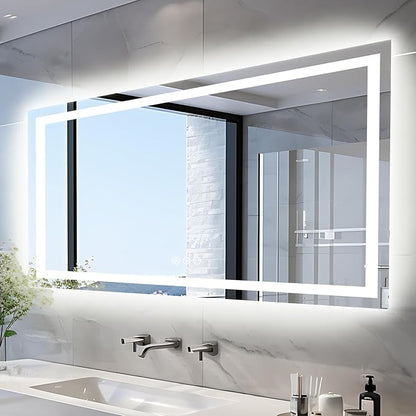 EchosLife 60"x28" LED Bathroom Mirrors for Wall | Backlit + Front Lit, Anti-Fog, Stepless Dimmable, 3 Colors, Memory, Tempered Glass, UL Listed, Horizontal/Vertical