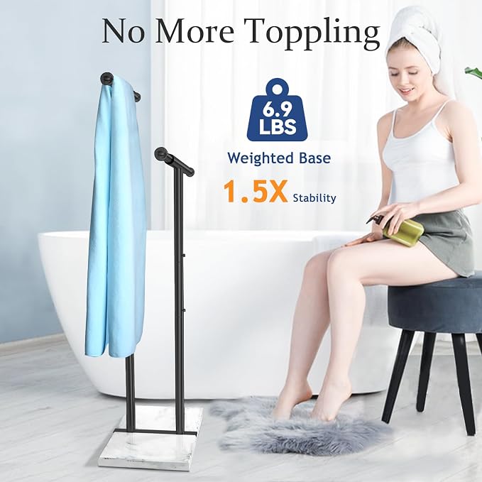 Kayfia 40'' Stainless Steel Towel Rack, Weighted Marble Base, 2 Tier | Width Adjustable Taller Design, Brushed Stainless Steel , Stable Weighted Base, Suitable For Multiple Bathroom Spaces, Black