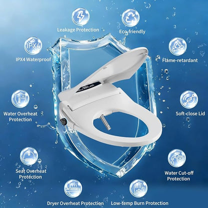 Elongated Electric Bidet Toilet Seat, Warm Water Bidet With Dryer | Luxury Smart Bidet with LED Display Panel, Adjustable Pressure, Steel Nozzle, Soft-Close, Wireless Remote, for Villa & Family