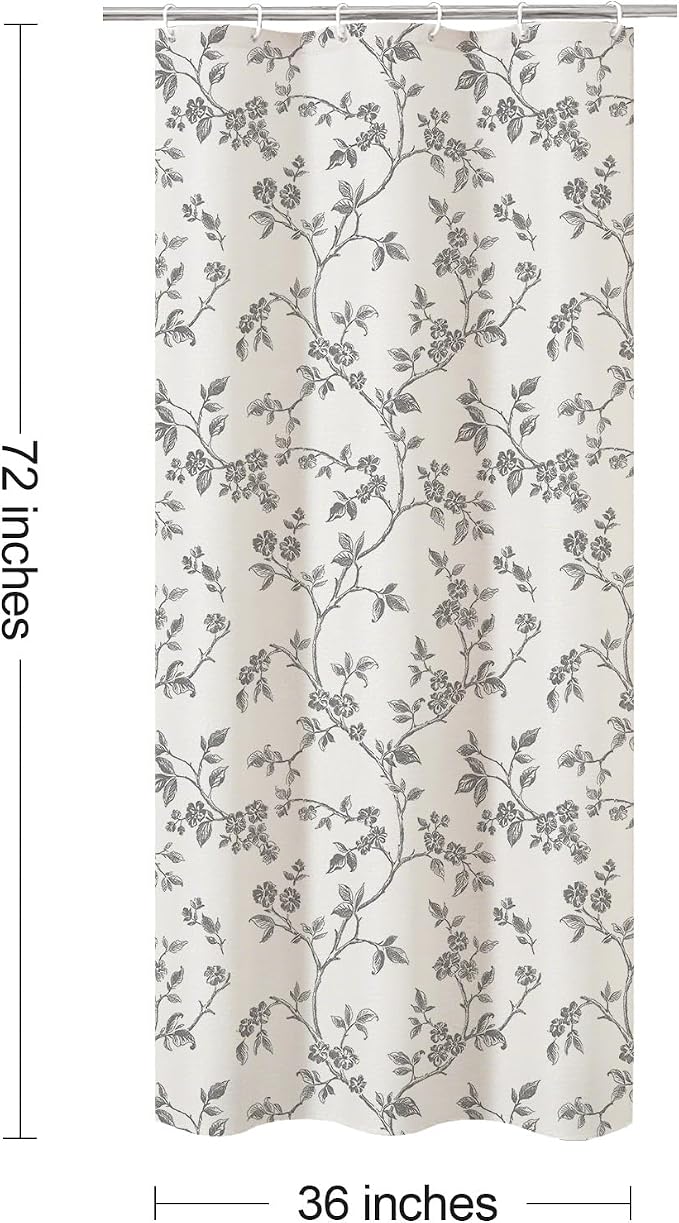 MitoVilla Small Stall Shower Curtain Set 36 x 72, Narrow Half Cotton Floral Cottagecore Spring Shower Curtains for Bathroom, Modern Farmhouse Country Plant Leaves Bathroom Décor