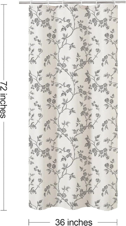 MitoVilla Small Stall Shower Curtain Set 36 x 72, Narrow Half Cotton Floral Cottagecore Spring Shower Curtains for Bathroom, Modern Farmhouse Country Plant Leaves Bathroom Décor