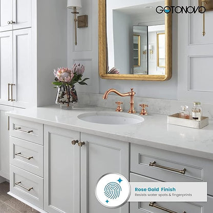 gotonovo 3 Hole Widespread Bathroom Sink Faucet Double Cross Handle Mixer Tap Faucet for Bathroom Sink Vanity Faucet Deck Mount Basin Hot Cold Water Matching Pop Up Drain Rose Gold