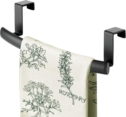 mDesign Steel Over Door Curved Towel Bar Storage, Hanger for Cabinet or Cupboard, Holder Rack for Kitchen, Bathroom - Holds Hand/Dish Towels, Washcloths - Spira Collection - 2 Pack - Black