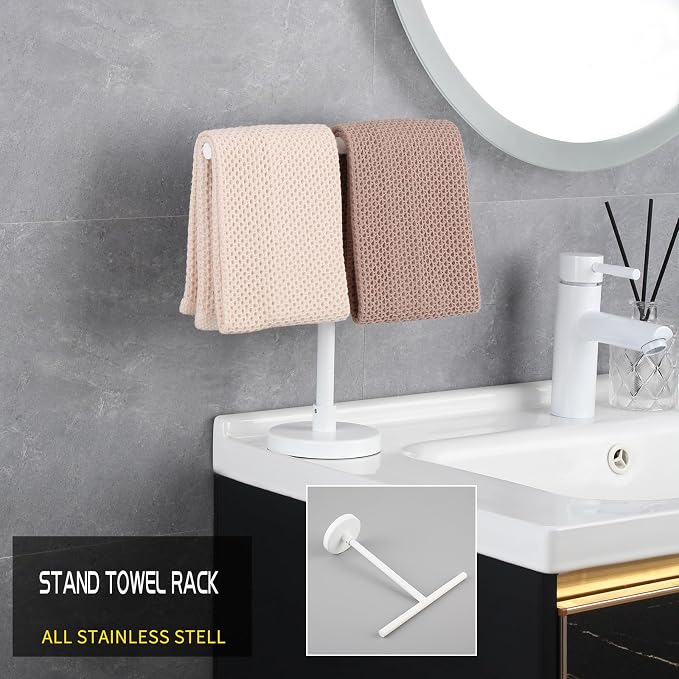 GERZWY SUS 304 Stainless Steel Free Standing Modern Hand Towel Holder Countertop Towel Ring, White