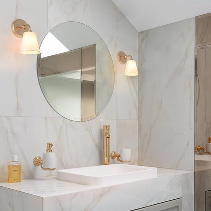 Gold Wall Sconce, Modern 1-Light Sconces Wall Lighting with Fabric Shade for Bathroom, Bedroom, Kitchen and Living Room