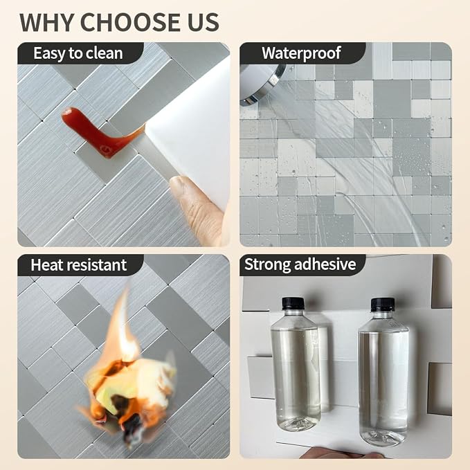 DICOFUN Metal Peel and Stick Tile Backsplash, Stainless Steel Kitchen Metal Backsplash Tile, Stick on Backsplash for Kitchen (1)