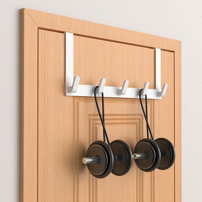Over The Door Hooks Hanger, Heavy Duty Rack for Winter Coat, Fits 1 3/4" Doors, L7U - Bathroom Accessories and Towel Organizer Holder - White