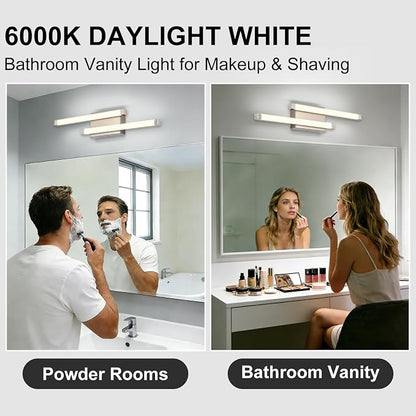 Bathroom Vanity Light Bar, 24 Inch 18W 3CCT Dimmable Modern LED Vanity Wall Light, Brushed Nickel Acrylic Hardwired Bathroom Light Fixtures over Mirror, Powder Room, Hallway, Washroom, Bath Entryway