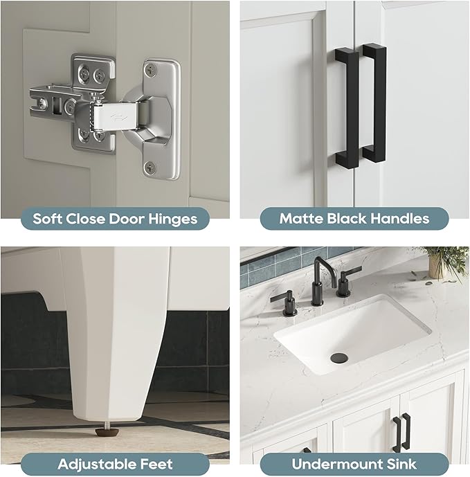 42 Inch Bathroom Vanity with Sink, Farmhouse Bathroom Vanity Set with Quartz Countertop, Painted Bathroom Storage Cabinet with Soft Closing Doors & Dovetail Pine Drawers, White