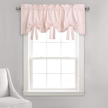 Lush Decor Melody Bow Valance Curtain 52" W x 18" L +3" Blush - Bow Curtains - Kitchen Valances for Windows - Coquette Valance Curtains for Bathroom
