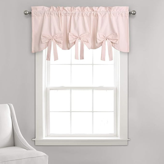 Lush Decor Melody Bow Valance Curtain 52" W x 18" L +3" Blush - Bow Curtains - Kitchen Valances for Windows - Coquette Valance Curtains for Bathroom